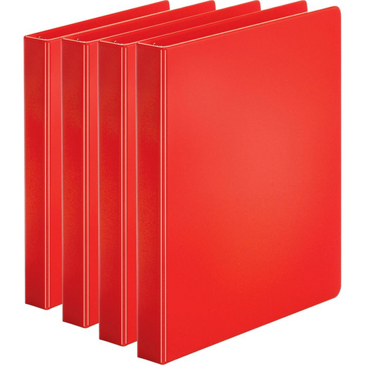 Business Source Basic Round Ring Binders - 1" Binder Capacity - Letter - 8 1/2" x 11" Sheet Size - 225 Sheet Capacity - 3 x Round Ring Fastener(s) - Internal Pocket(s) - Chipboard, Polypropylene - Red