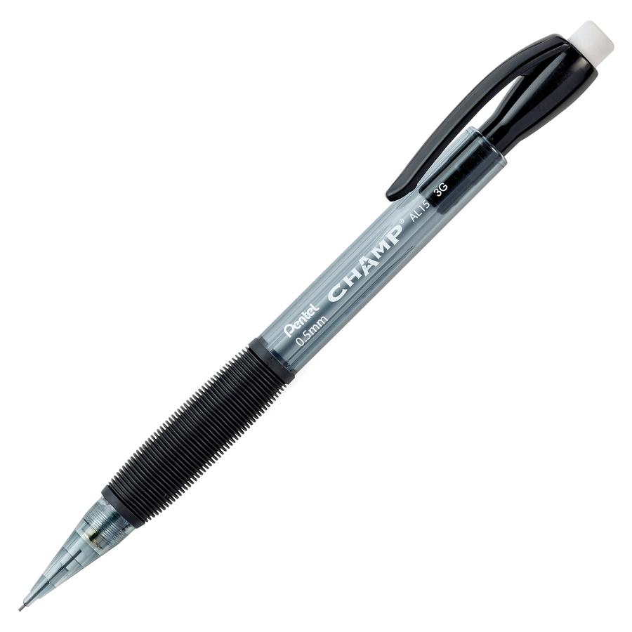 Pentel Champ Mechanical Pencils - HB Lead - 0.5 mm Lead Diameter - Refillable - Black Lead - Black Barrel - 24 / Pack