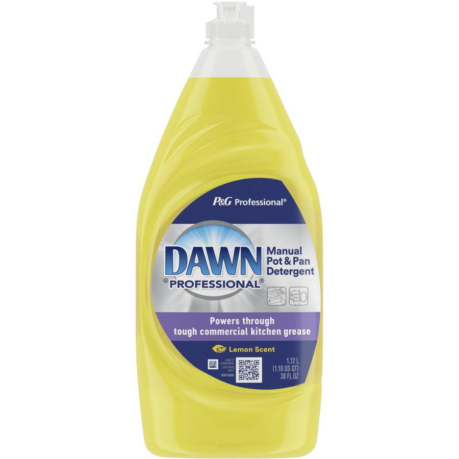 Dawn Manual Pot/Pan Detergent - Concentrate Liquid - 38 fl oz (1.2 quart) - Lemon Scent - 8 / Carton - Yellow