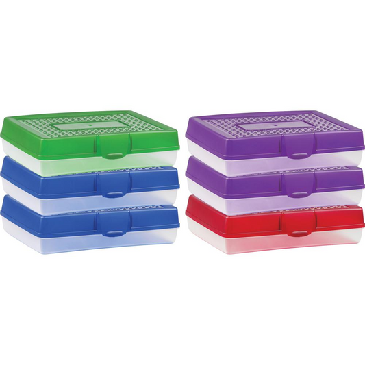 Storex Carrying Case Pencil - Assorted Bright - Impact Resistance - Plastic Body - Translucent - 2.9" Height x 11.3" Width x 7.8" Depth - 6 / Carton