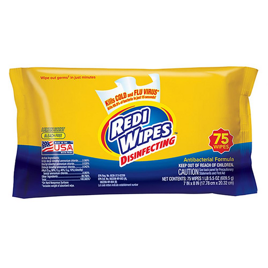 U.S. Nonwovens Disinfecting Redi Wipes - Wipe - Lemon Scent - 7" Width x 8" Length - 75 / Pack - 12 / Carton - Yellow