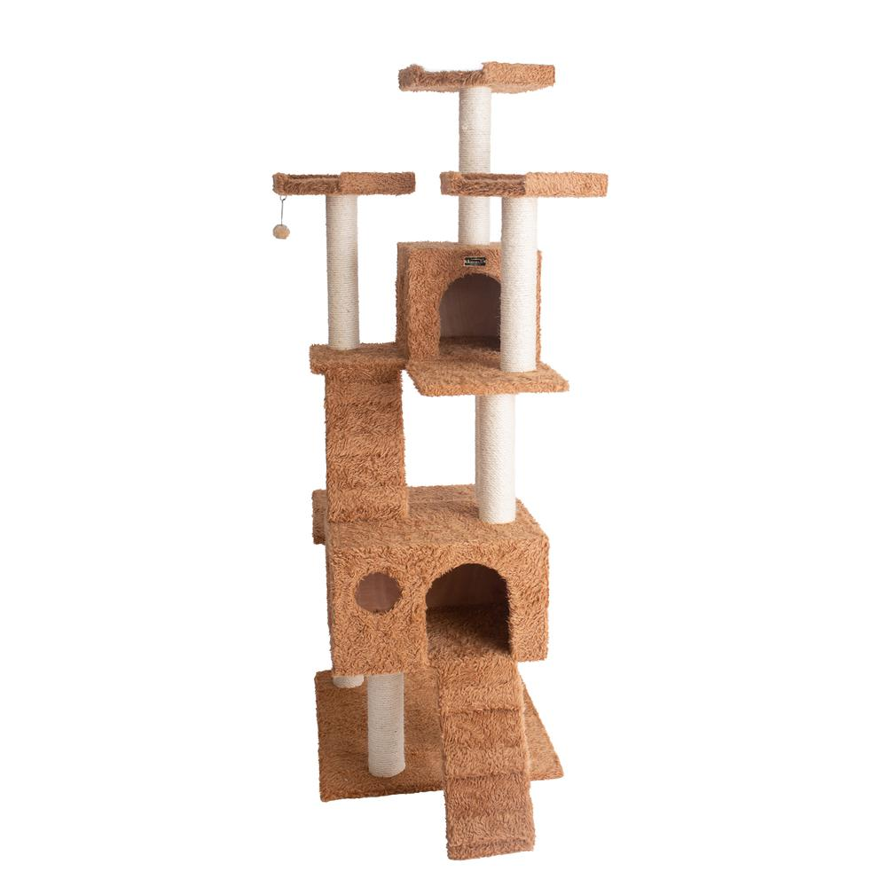 Armarkat 74" Multi-Level Real Wood Cat Tree Large Cat Play Furniture With SratchhIng Posts, Large Playforms, A7407 Ochre Brown