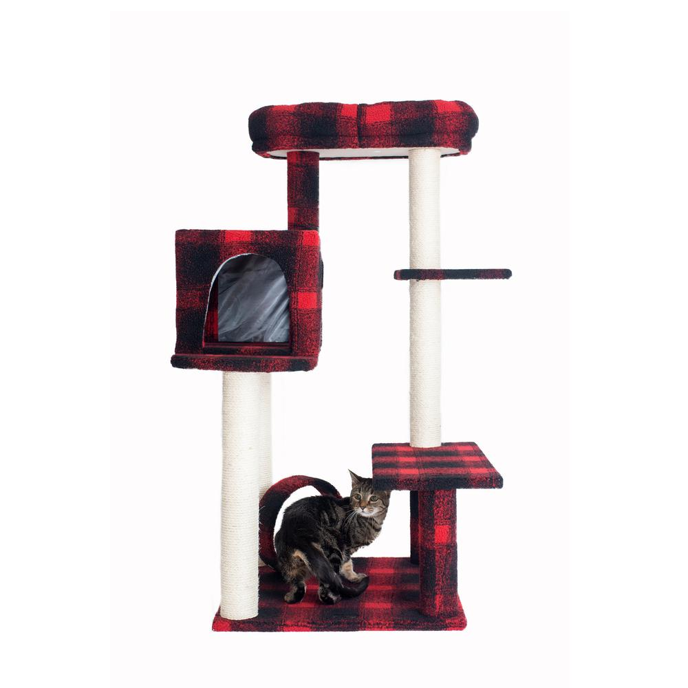 Armarkat B5008 50-Inch Classic Real Wood Cat Tree With Veranda, Bench, MIni perch, and Spacious Lounger In Scotch Plaid