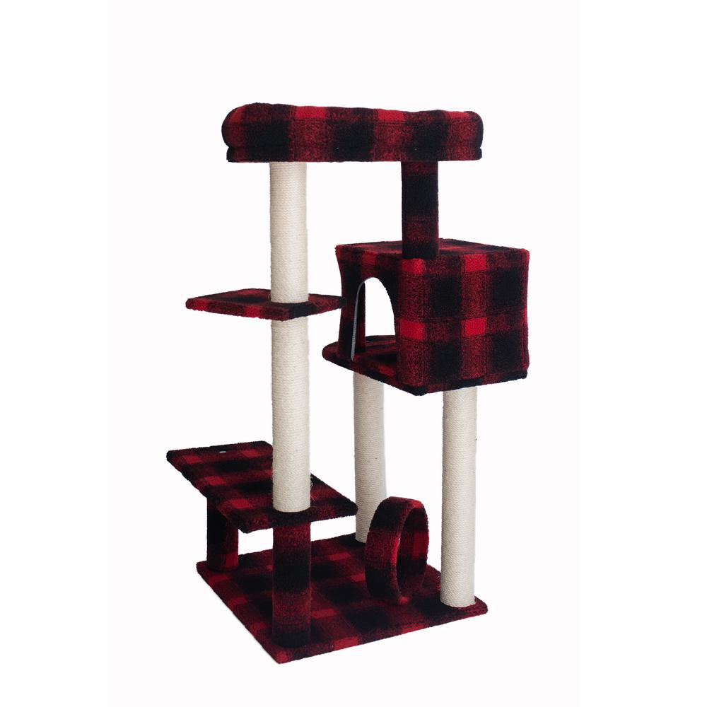 Armarkat B5008 50-Inch Classic Real Wood Cat Tree With Veranda, Bench, MIni perch, and Spacious Lounger In Scotch Plaid