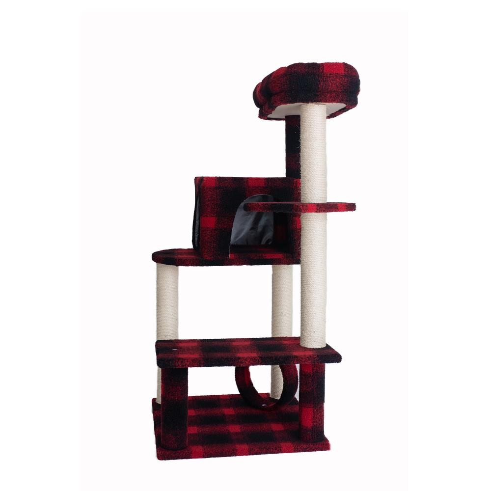 Armarkat B5008 50-Inch Classic Real Wood Cat Tree With Veranda, Bench, MIni perch, and Spacious Lounger In Scotch Plaid