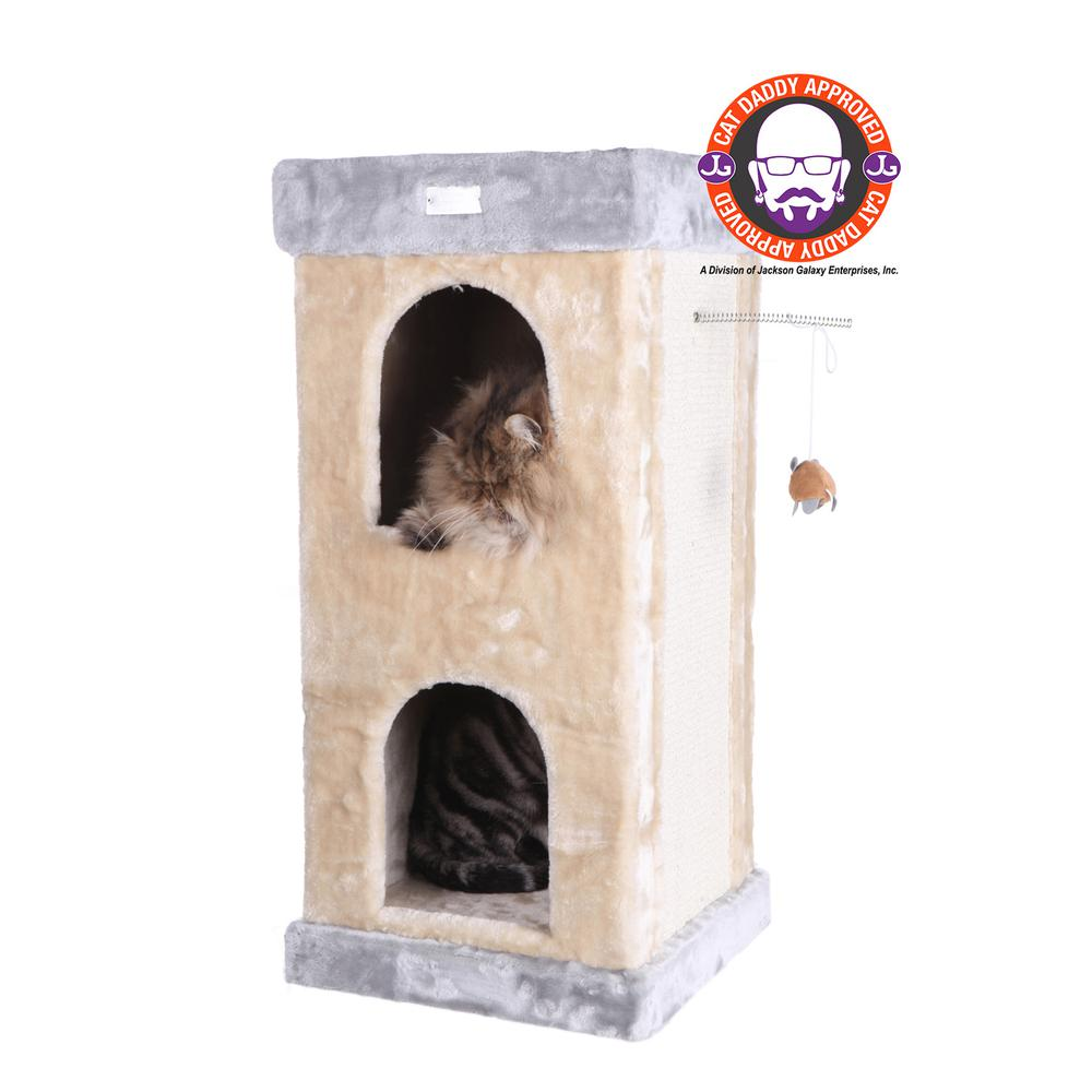 Armarkat Double Condo Real Wood Cat House With SratchIng Carpet For Cats, Kitty Enjoyment