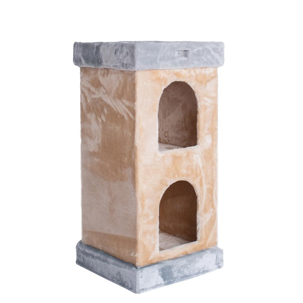 Armarkat Double Condo Real Wood Cat House With SratchIng Carpet For Cats, Kitty Enjoyment