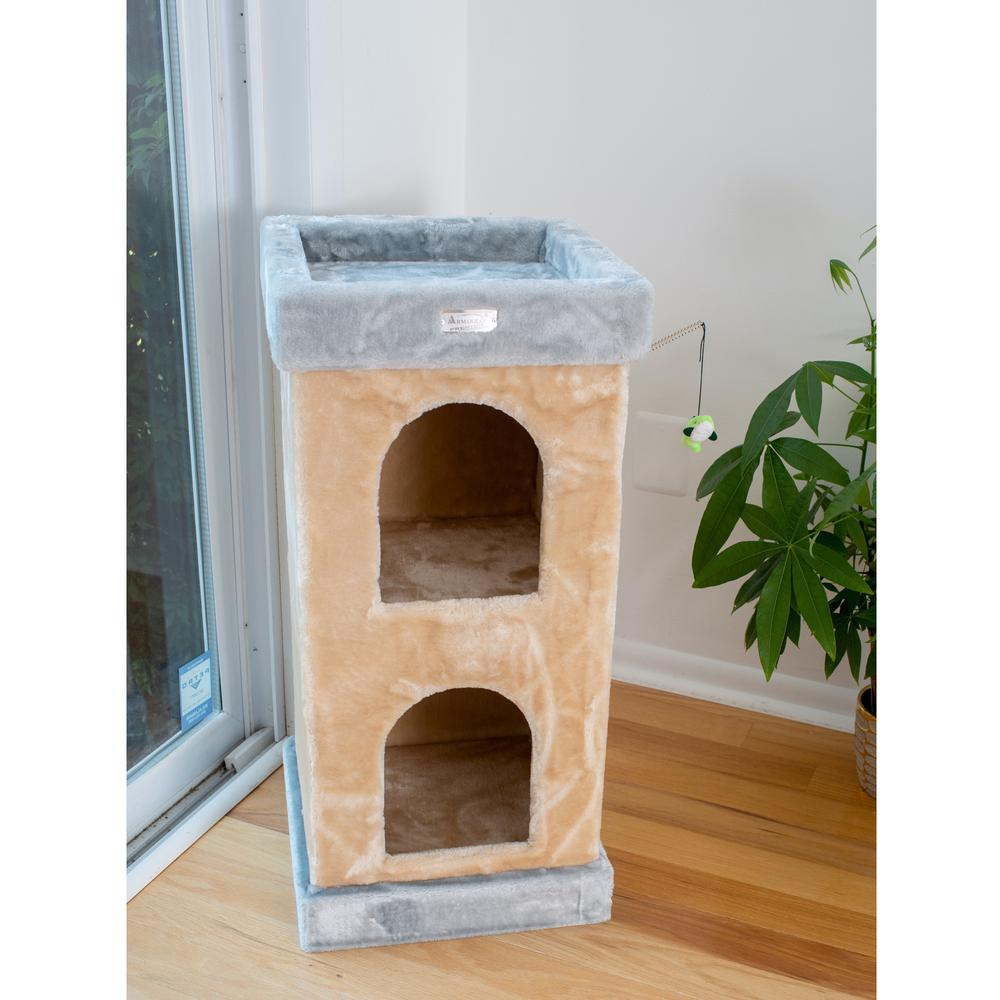 Armarkat Double Condo Real Wood Cat House With SratchIng Carpet For Cats, Kitty Enjoyment