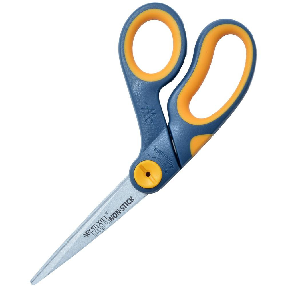 Westcott Nonstick 8" Bent Scissors - 8" Overall Length - Bent-left/right - Titanium - Gray, Yellow - 1 Each