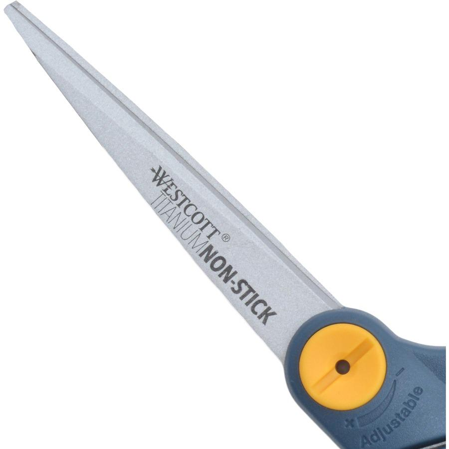 Westcott Nonstick 8" Bent Scissors - 8" Overall Length - Bent-left/right - Titanium - Gray, Yellow - 1 Each