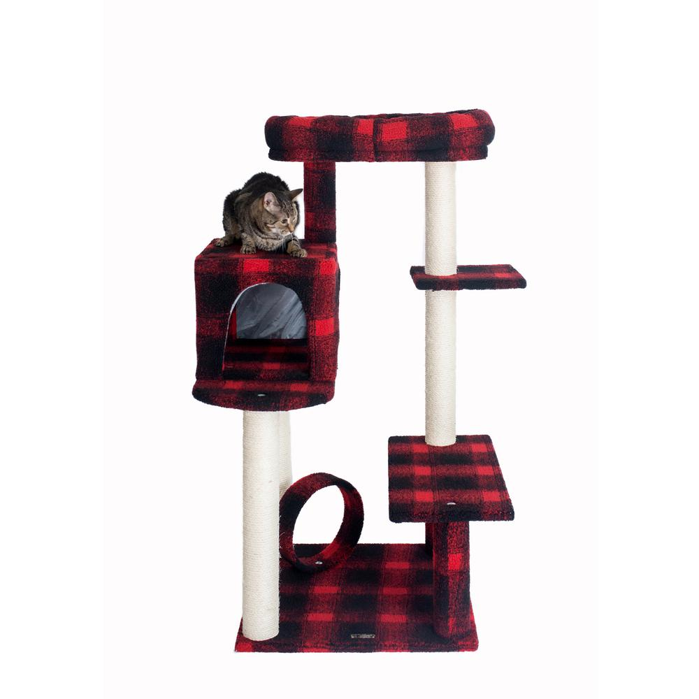 Armarkat B5008 50-Inch Classic Real Wood Cat Tree With Veranda, Bench, MIni perch, and Spacious Lounger In Scotch Plaid