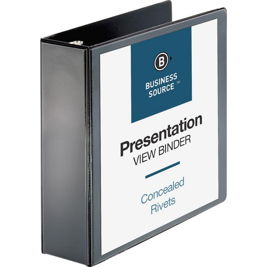 Business Source Round Ring Standard View Binders - 3" Binder Capacity - Letter - 8 1/2" x 11" Sheet Size - 625 Sheet Capacity - Ring Fastener(s) - 2 Internal Pocket(s) - Black - 1.50 lb - Concealed Ri