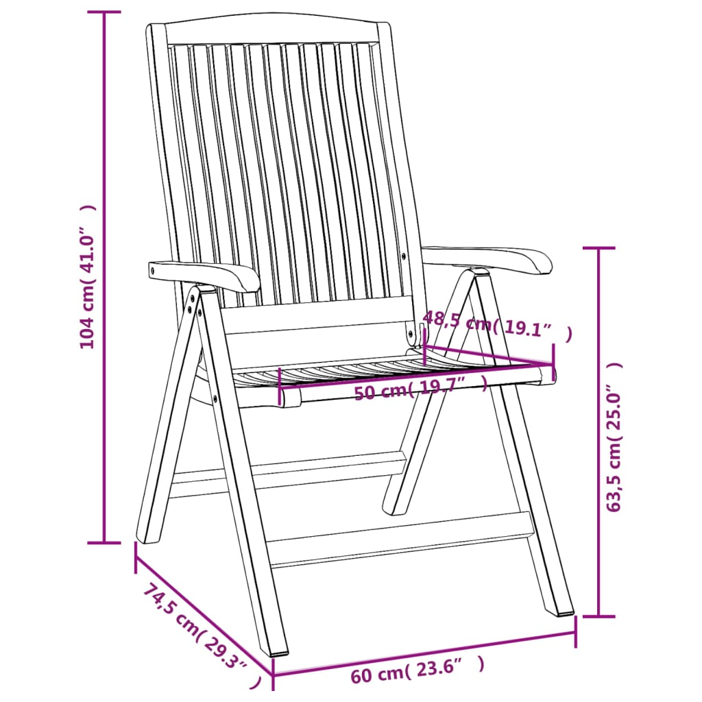 vidaXL Reclining Patio Chairs 2 pcs Solid Wood Teak