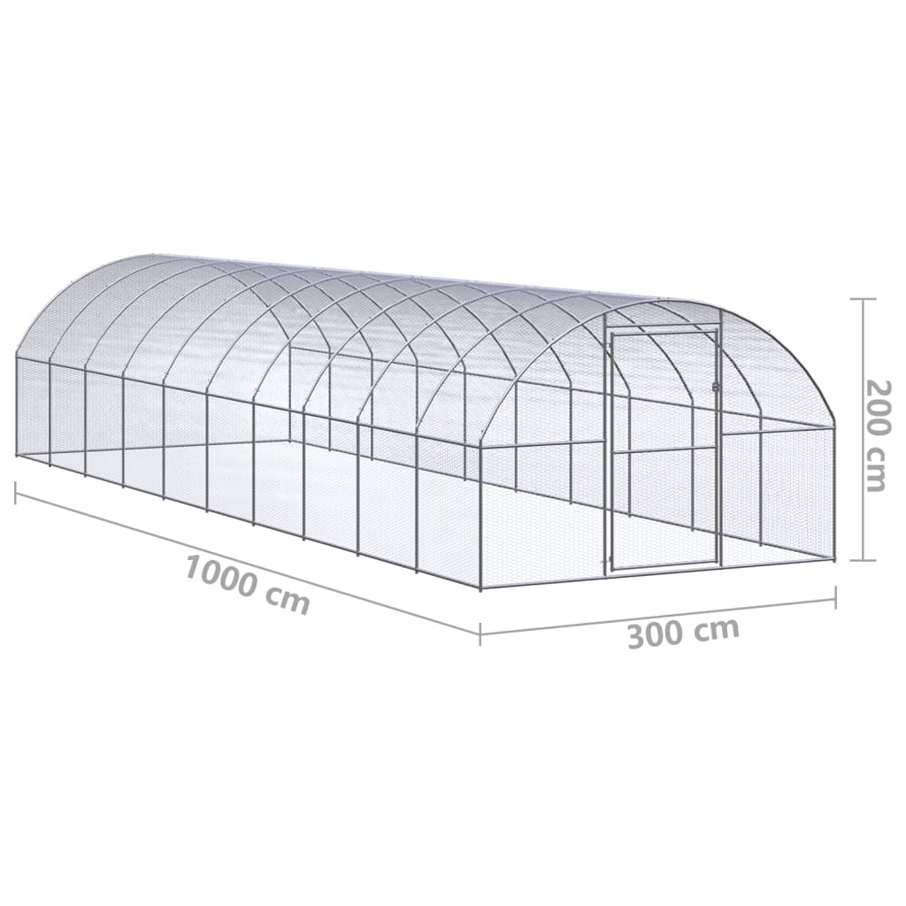 vidaXL Outdoor Chicken Coop 9.8'x32.8'x6.6' Galvanized Steel