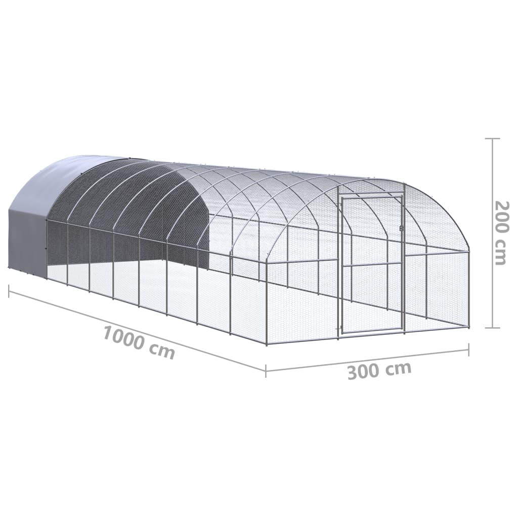 vidaXL Outdoor Chicken Coop 9.8'x32.8'x6.6' Galvanized Steel