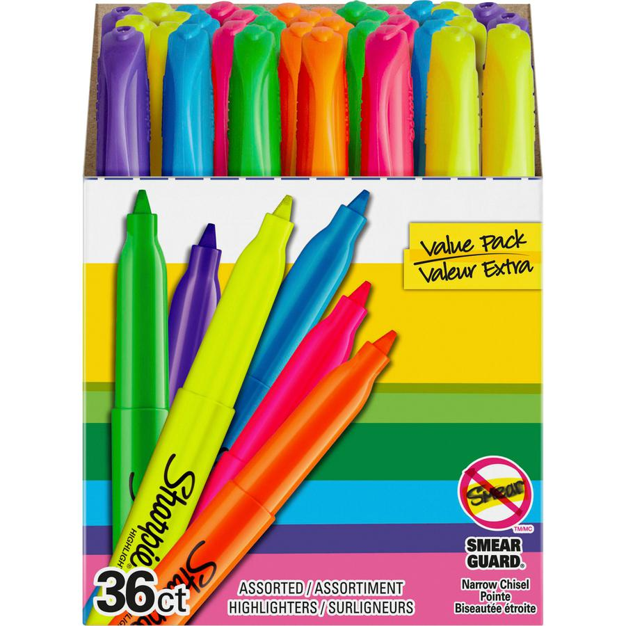 Sharpie 36-Count Pocket Highlighters - Narrow Marker Point Style - Assorted - 36 / Box