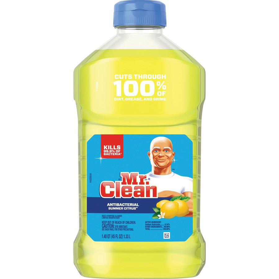 Mr. Clean Antibacterial Cleaner - Liquid - 45 fl oz (1.4 quart) - Summer Citrus, Lemon Scent - 6 / Carton - Yellow