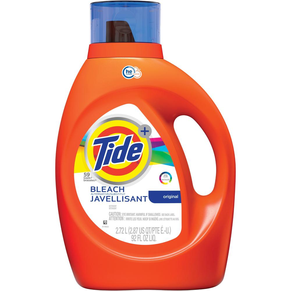 Tide Plus Bleach Liquid Detergent - Liquid - 92 fl oz (2.9 quart) - Bottle - 1 Bottle - Clear