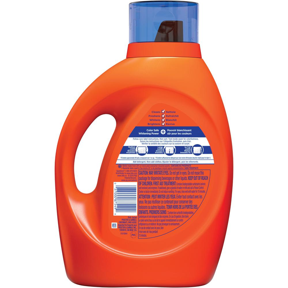 Tide Plus Bleach Liquid Detergent - Liquid - 92 fl oz (2.9 quart) - Bottle - 1 Bottle - Clear