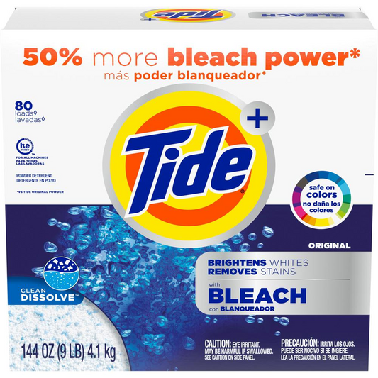 Tide Vivid Plus Bleach Detergent - Powder - 144 oz (9 lb) - Original Scent - 1 / Box - White