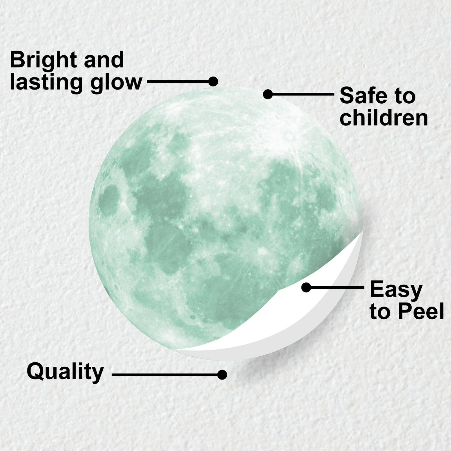 Glow In The Dark Moon Wall Sticker - Glowing Ceiling Decal For Kid Room Bedroom The Light Decor - 3d Large Vinyl Full Night Decoration Art