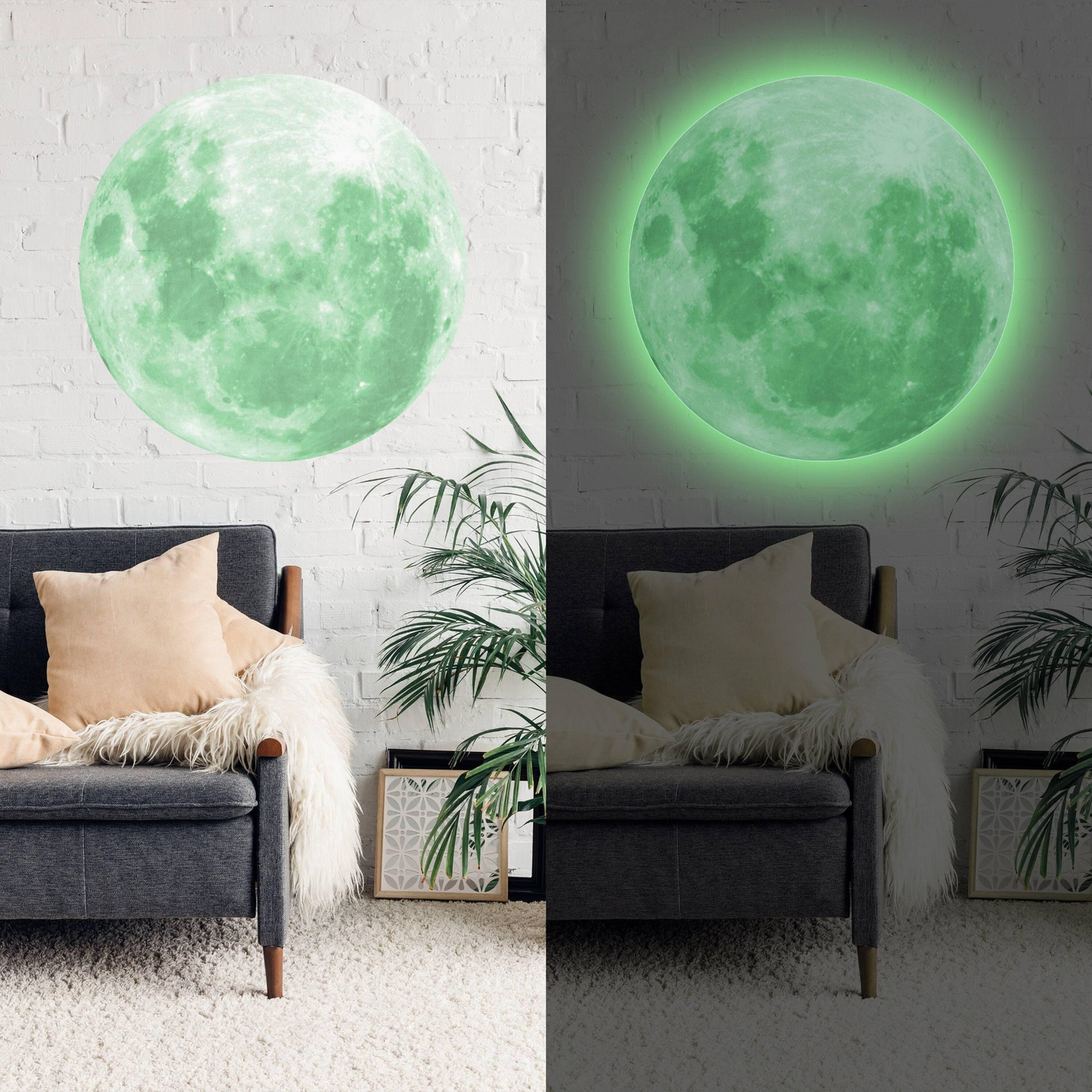 Glow In The Dark Moon Wall Sticker - Glowing Ceiling Decal For Kid Room Bedroom The Light Decor - 3d Large Vinyl Full Night Decoration Art