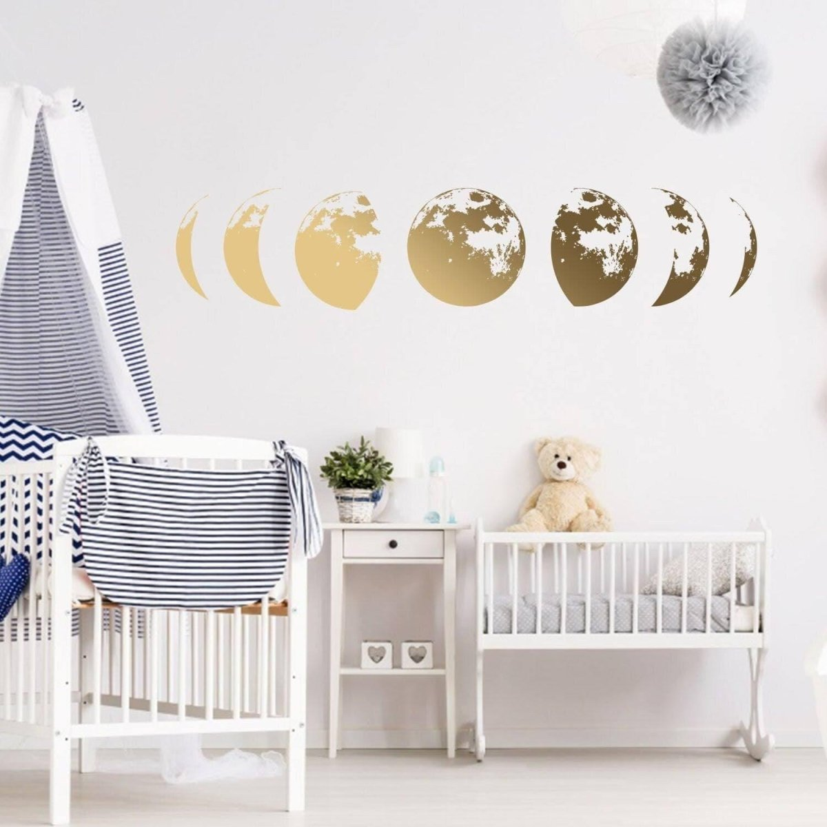 Moon Phases Wall Decor Decal - Gold Home Art Living Room Bedroom Sticker Decoration - Silver Phase Cycle Nursery Lunar Crescent Vinyl Mural