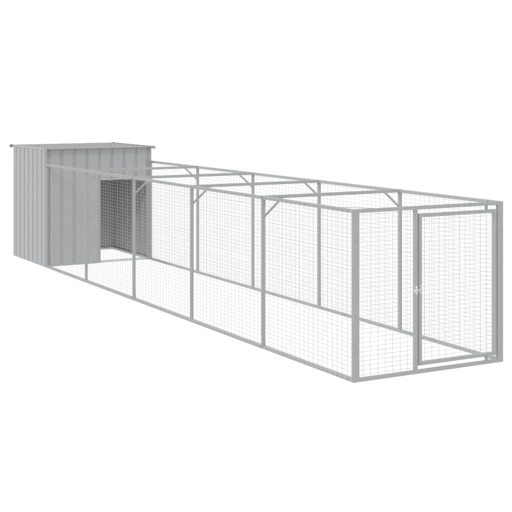 vidaXL Dog House with Run Light Gray 43.3"x239.8"x43.3" Galvanized Steel