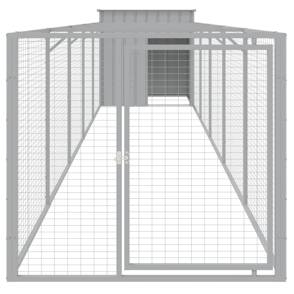 vidaXL Dog House with Run Light Gray 43.3"x239.8"x43.3" Galvanized Steel