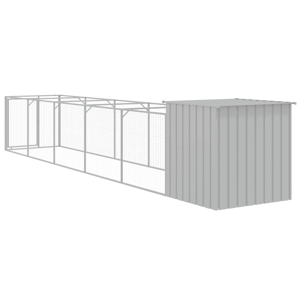 vidaXL Dog House with Run Light Gray 43.3"x239.8"x43.3" Galvanized Steel