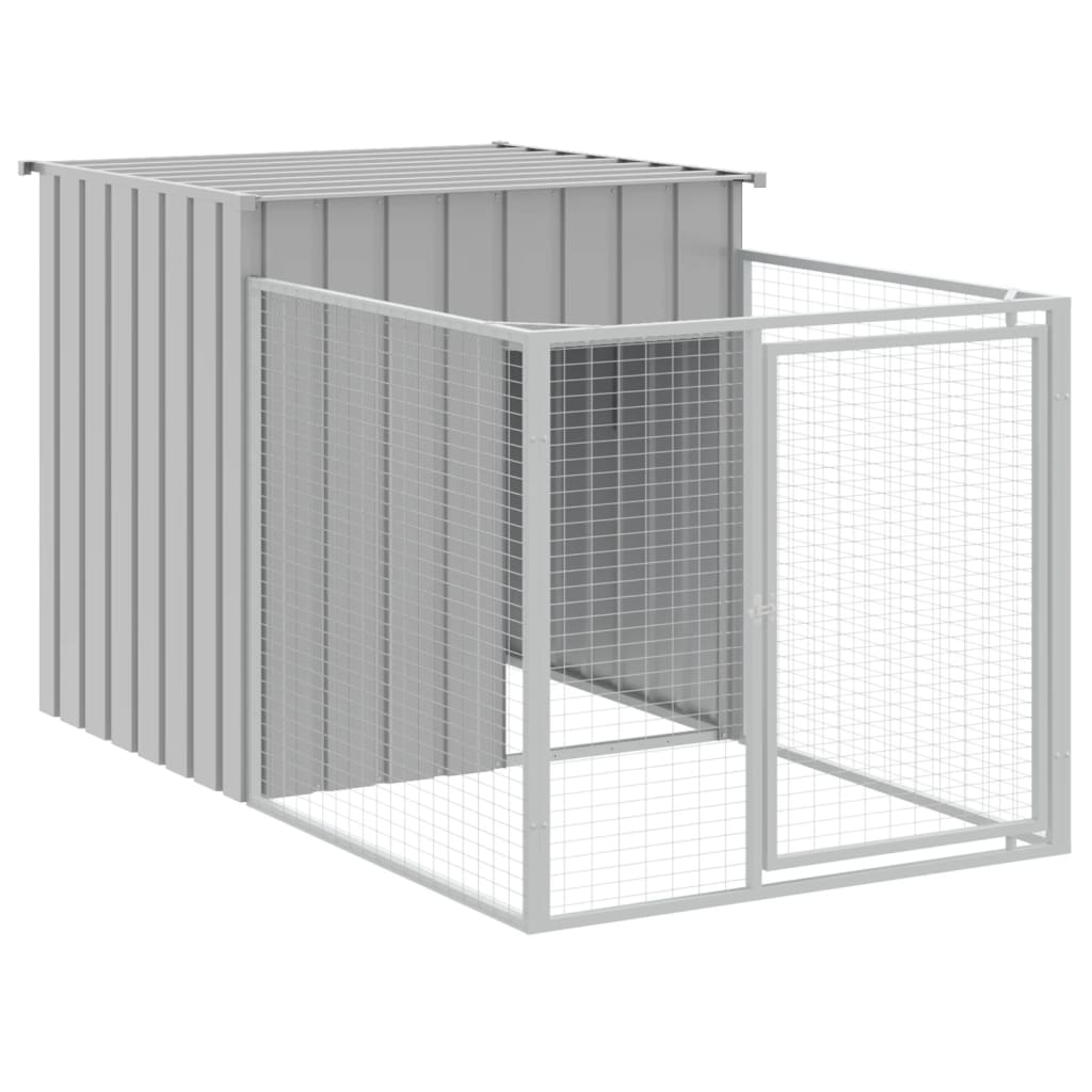 vidaXL Dog House with Run Light Gray 43.3"x239.8"x43.3" Galvanized Steel