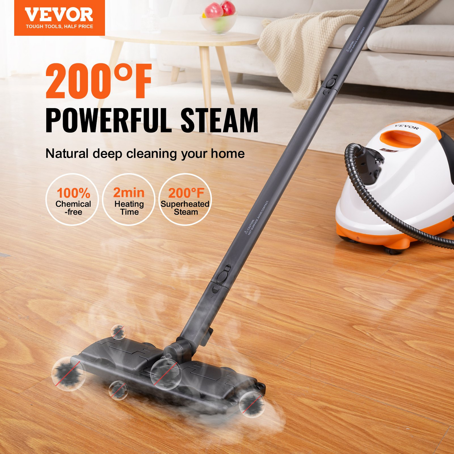 VEVOR Steam Cleaner 23 pcs Accessories 2.5L Tank for Floors Upholstery Cars