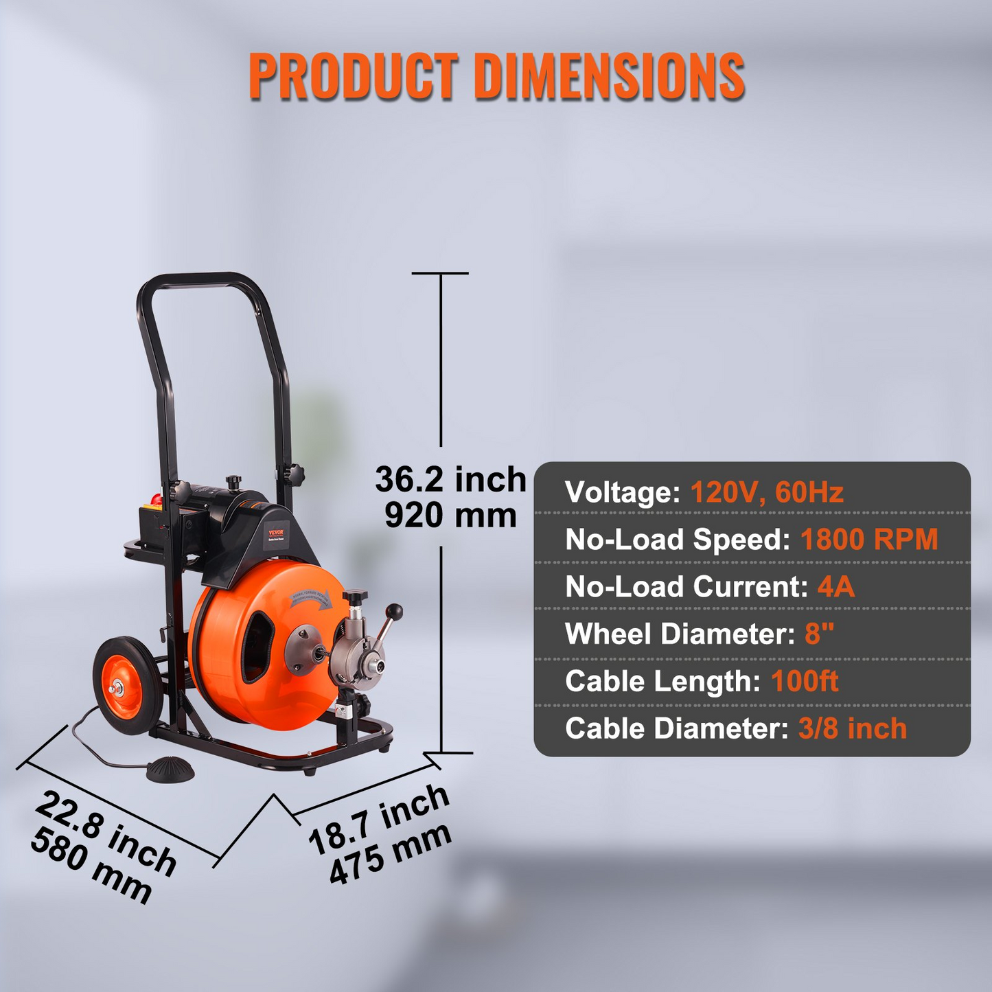 VEVOR Drain Cleaning Machine 100FT x 3/8 Inch, Sewer Snake Machine Auto Feed, Drain Auger Cleaner with 4 Cutter & Air-Activated Foot Switch for 1" to 4" Pipes