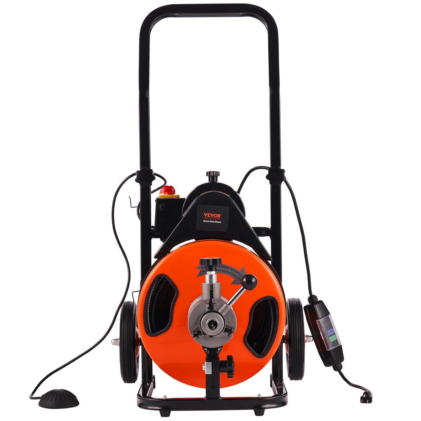 VEVOR Drain Cleaning Machine 100FT x 3/8 Inch, Sewer Snake Machine Auto Feed, Drain Auger Cleaner with 4 Cutter & Air-Activated Foot Switch for 1" to 4" Pipes