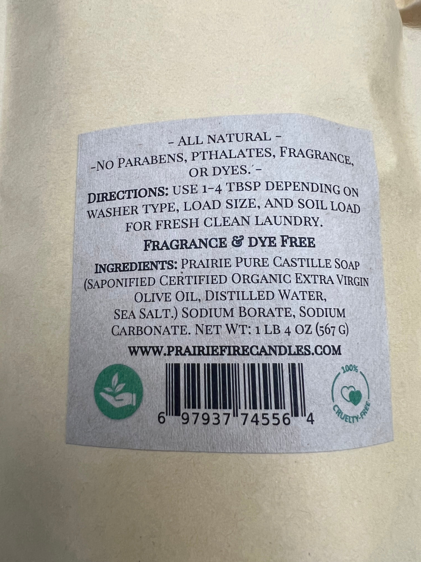 Prairie Pure Castile Organic Olive Oil Fragrance and Dye Free Laundry Powder - Detergent - Net Wt: 1 lb 4 oz (567 g) - Fragrance Dye Free Sensitive Skin Soap