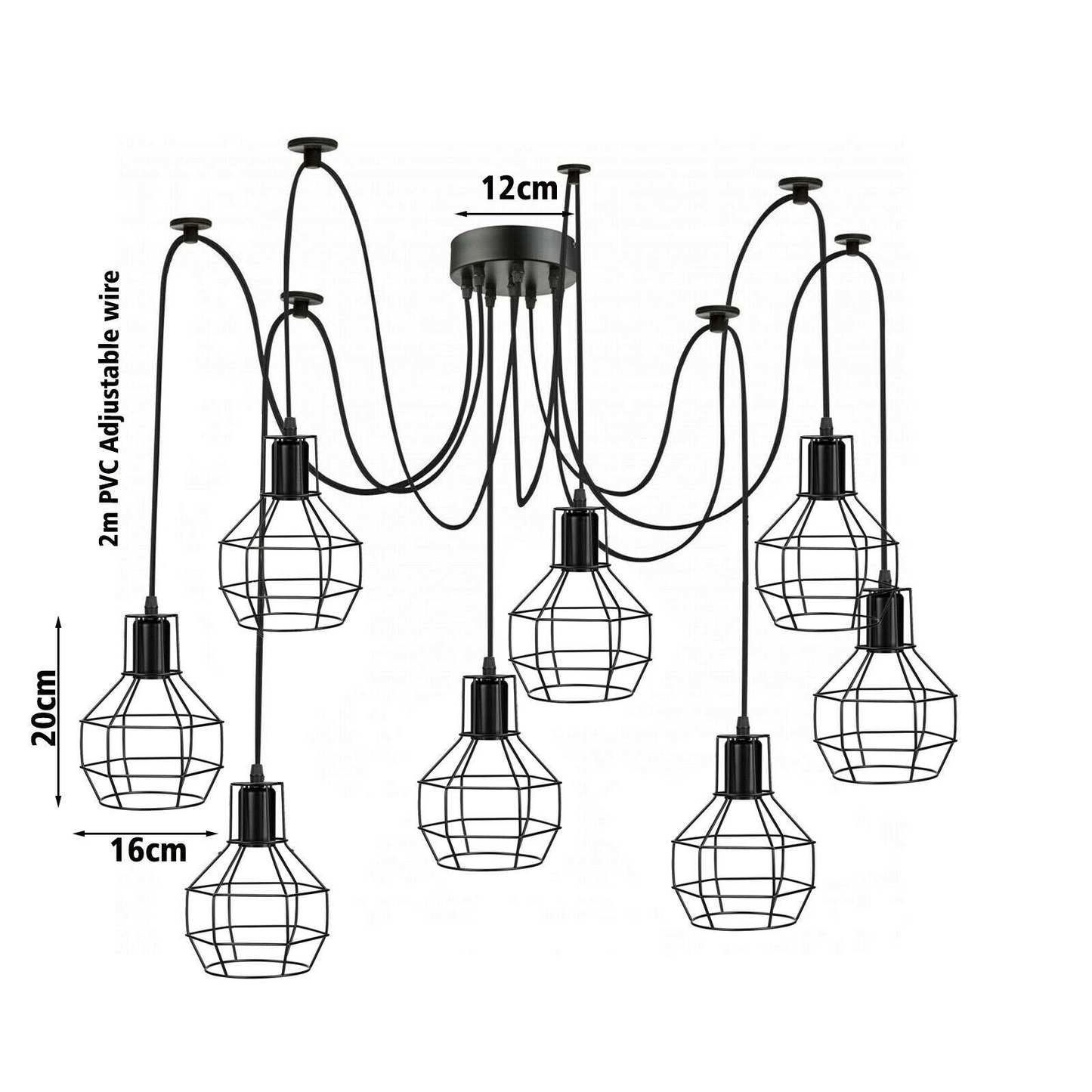 Retro Industrial Black Metal Nest Cage Ceiling 8 way Pendant Hanging Light Chandelier Indoor Lighting For Bar, Bedroom, Dining Room, Living Room~1180