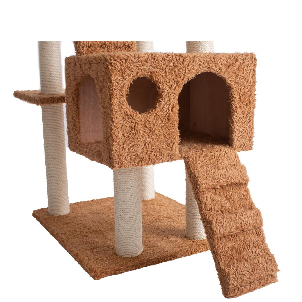 Armarkat 74" Multi-Level Real Wood Cat Tree Large Cat Play Furniture With SratchhIng Posts, Large Playforms, A7407 Ochre Brown