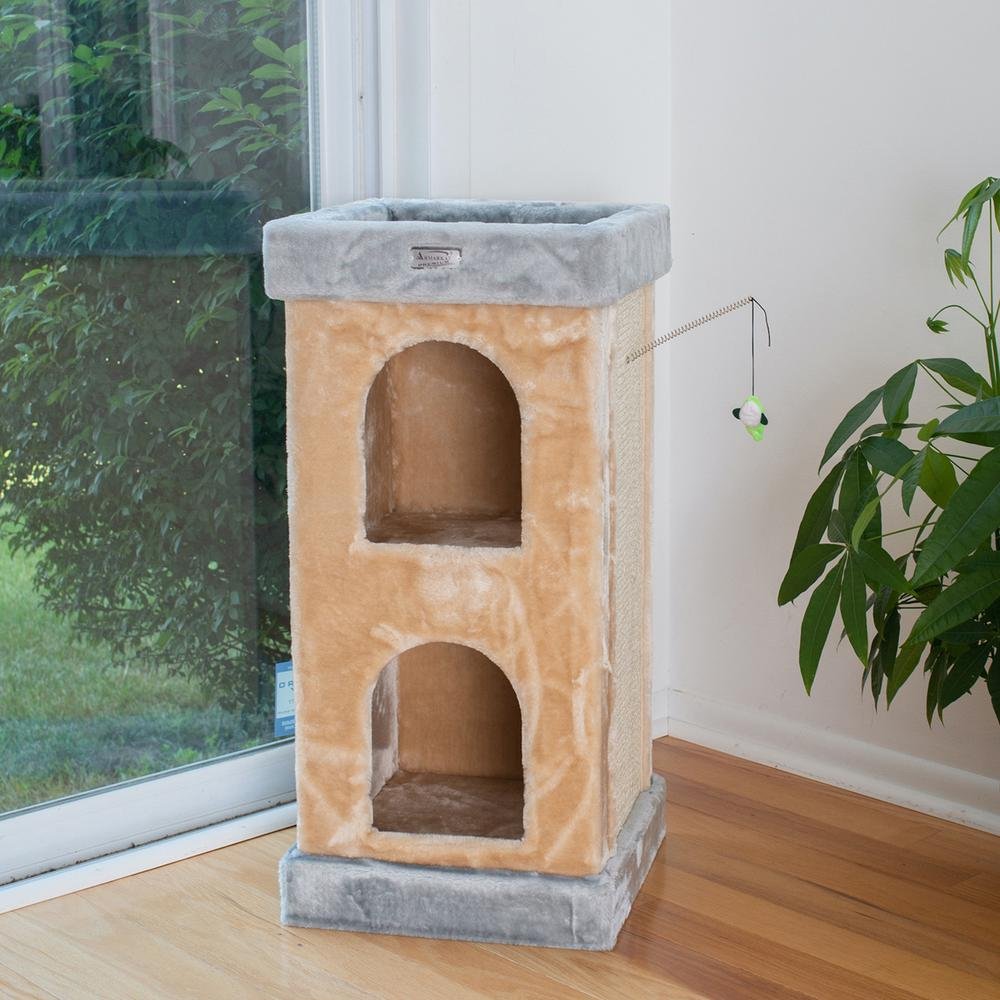 Armarkat Double Condo Real Wood Cat House With SratchIng Carpet For Cats, Kitty Enjoyment