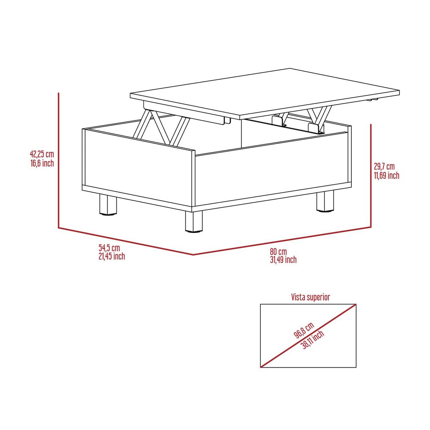 Aran Lift Top Coffee Table, Storage Compartment