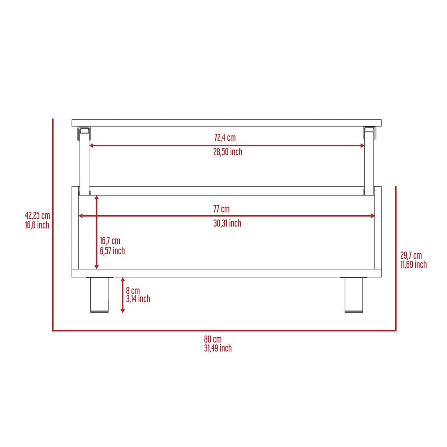 Aran Lift Top Coffee Table, Storage Compartment