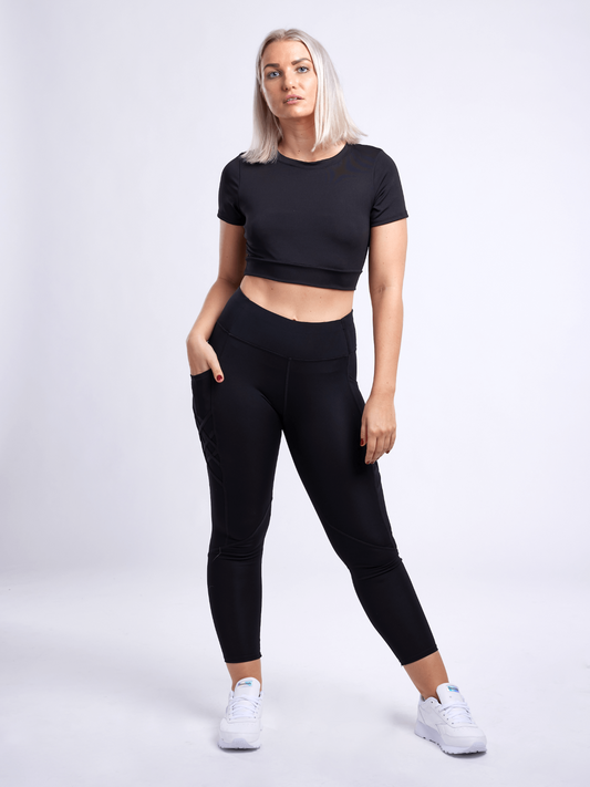 High-Waisted Criss-Cross Training Leggings with Hip Pockets