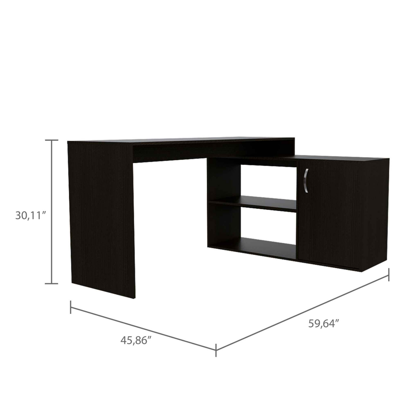 Boston Home Office Desk, Single Door Cabinet, Two Open Shelves, Two Interior Shelves