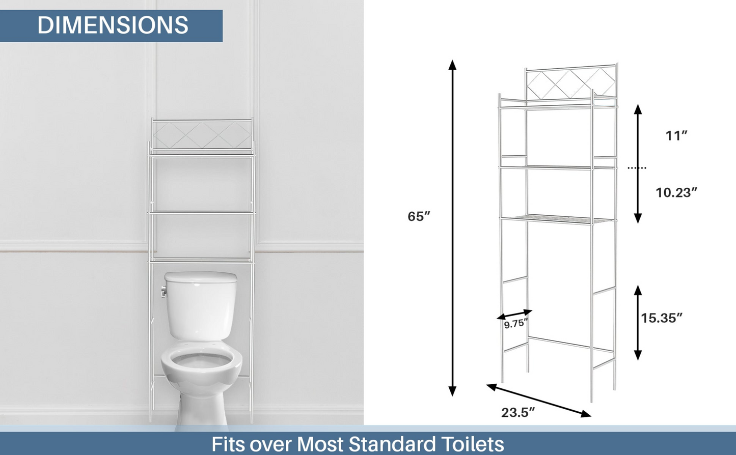 J&V TEXTILES 3-Shelf Metal Bathroom Organizer Over The Toilet, Bathroom Space Saver