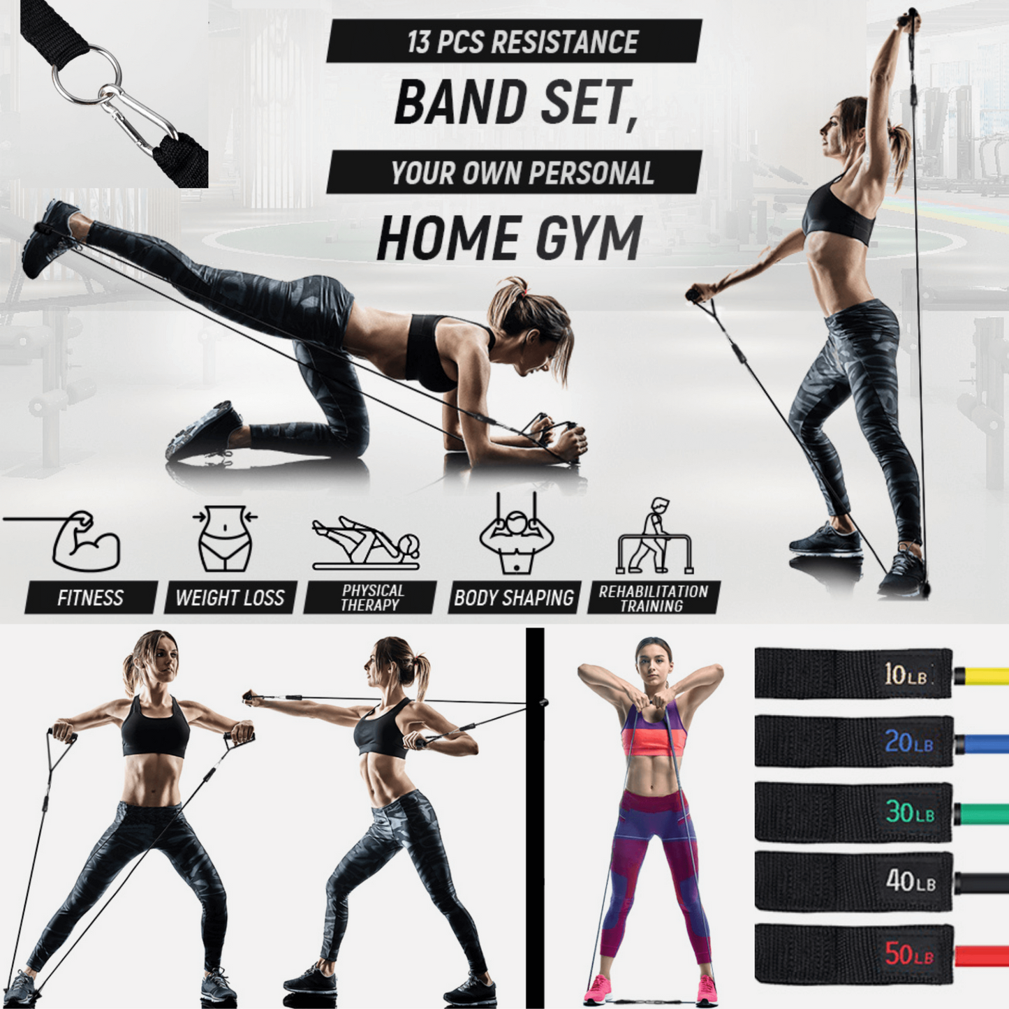 Resistance bands used for fitness,weight loss, physical therapy, body shaping and rehabilitation training