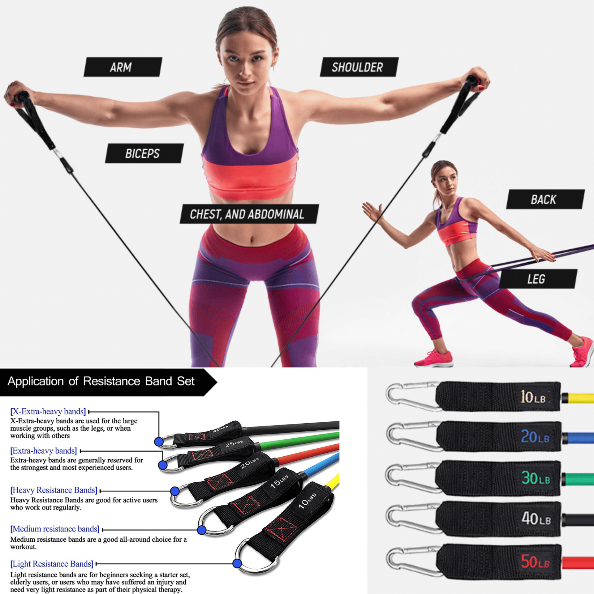 Heavy,medium and light resistance band set