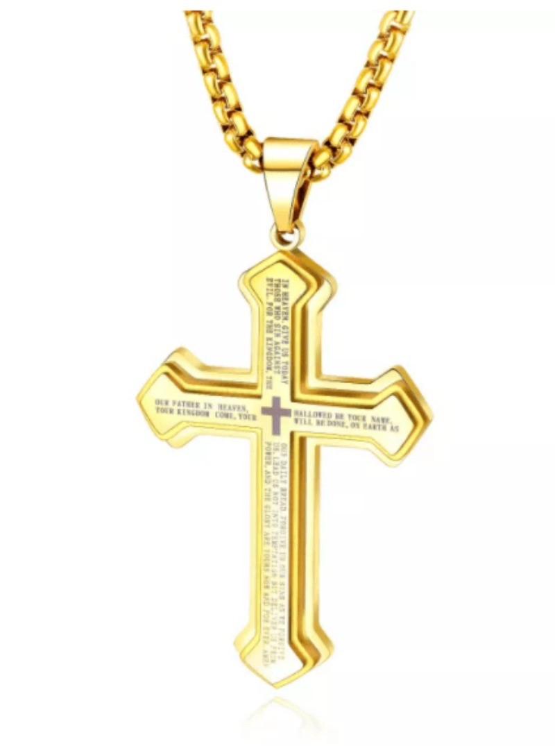 Mens Bible Verse Cross Necklace