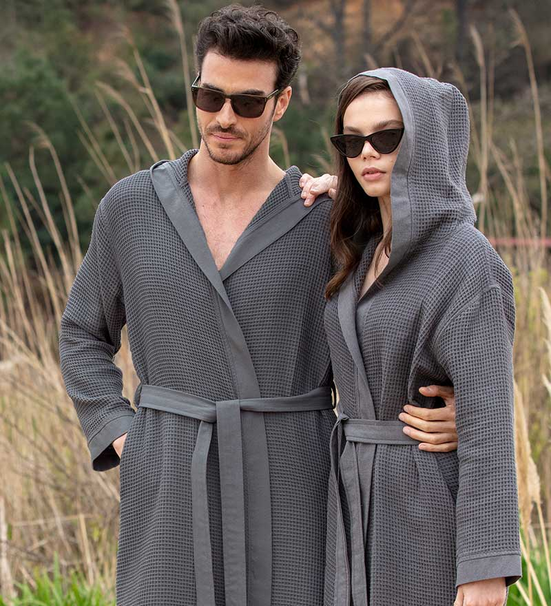 Men's Hooded Turkish Cotton Waffle Robe