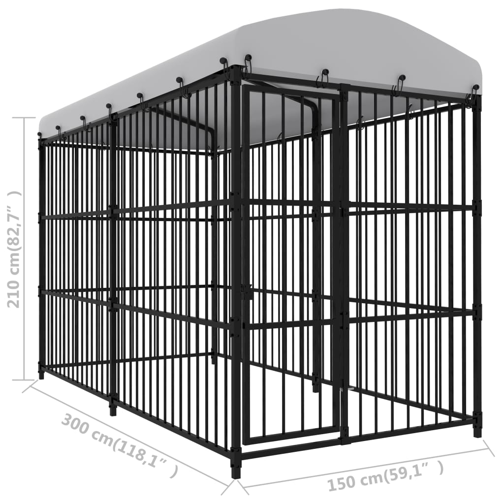 vidaXL Outdoor Dog Kennel with Roof 118.1"x59.1"x82.7"