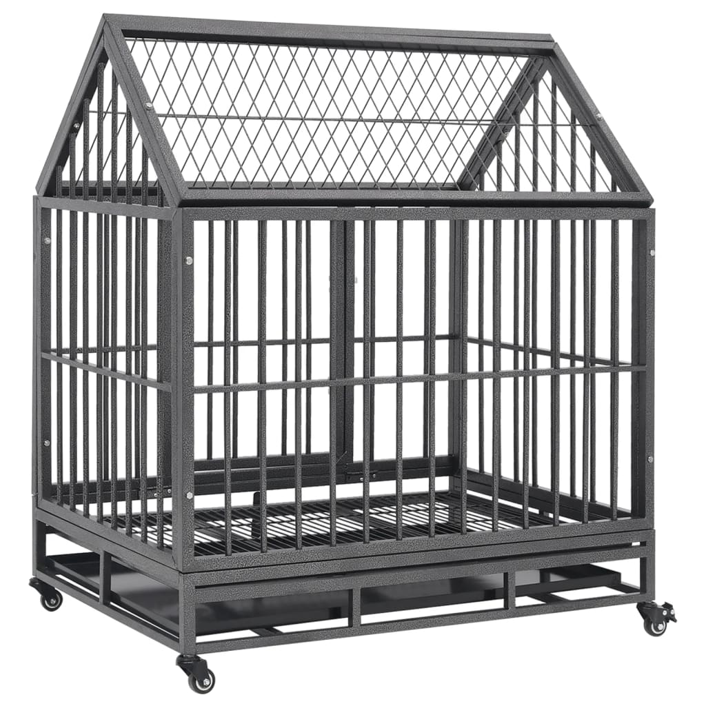 vidaXL Dog Cage with Wheels and Roof Steel 36.2"x24.4"x41.7"