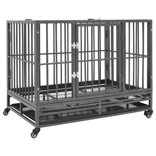 vidaXL Dog Cage with Wheels Steel 40.2"x28.3"x33.5"